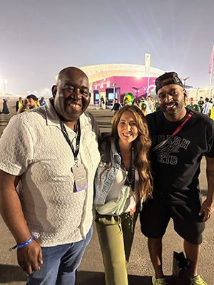 Jo with two friendly faces in Qatar